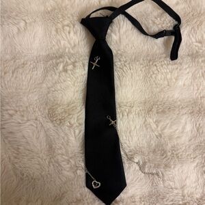 Black Tie with Silver Chain and Charms